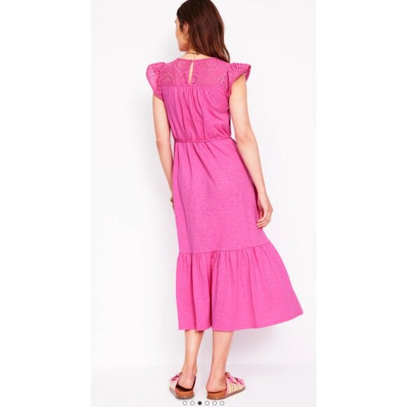 Boden Maxi Dress 8 L Cotton Colorful Smocked Pockets Short Sleeve Washable NEW - Picture 2 of 16